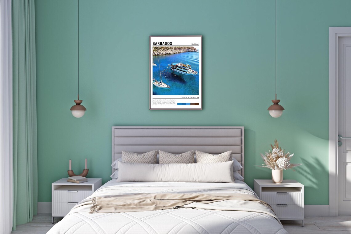 Barbados Caribbean Boats Blue Water Cove Rocky Coast Travel Poster - Image 4