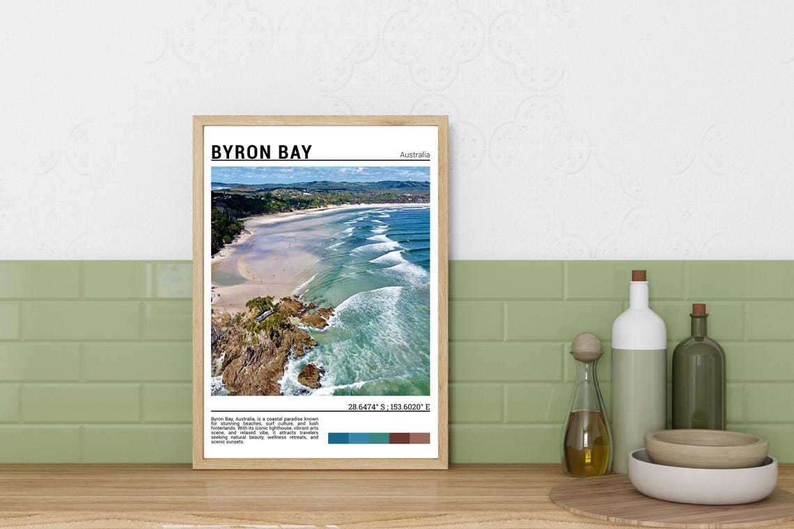 Byron Bay Australia Surf Waves Golden Beach Aerial Ocean Poster - Image 3