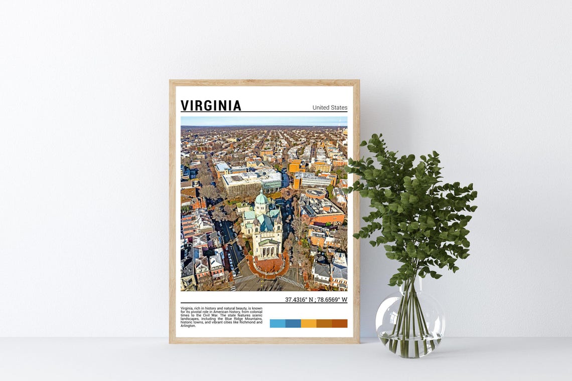 Virginia USA Aerial City View Domed Historic Building Poster - Image 4
