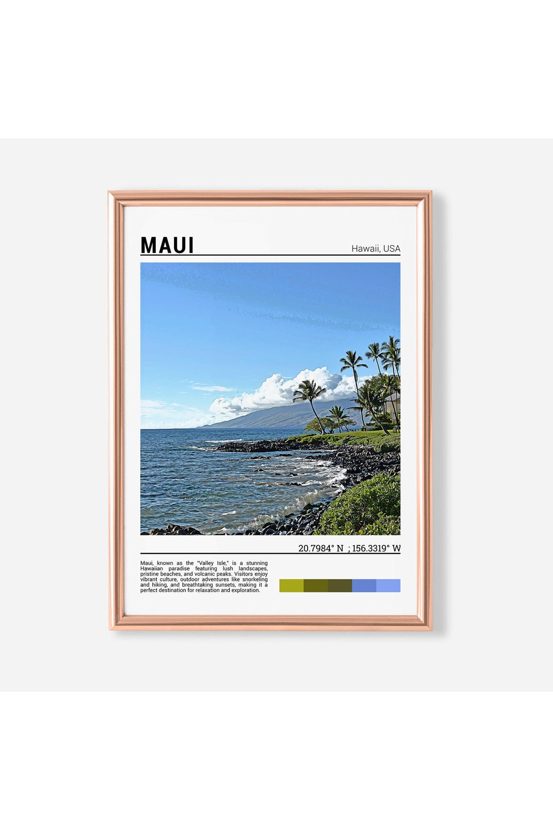 Maui Hawaii Tropical Rocky Shore Palm Trees Ocean Photo Poster