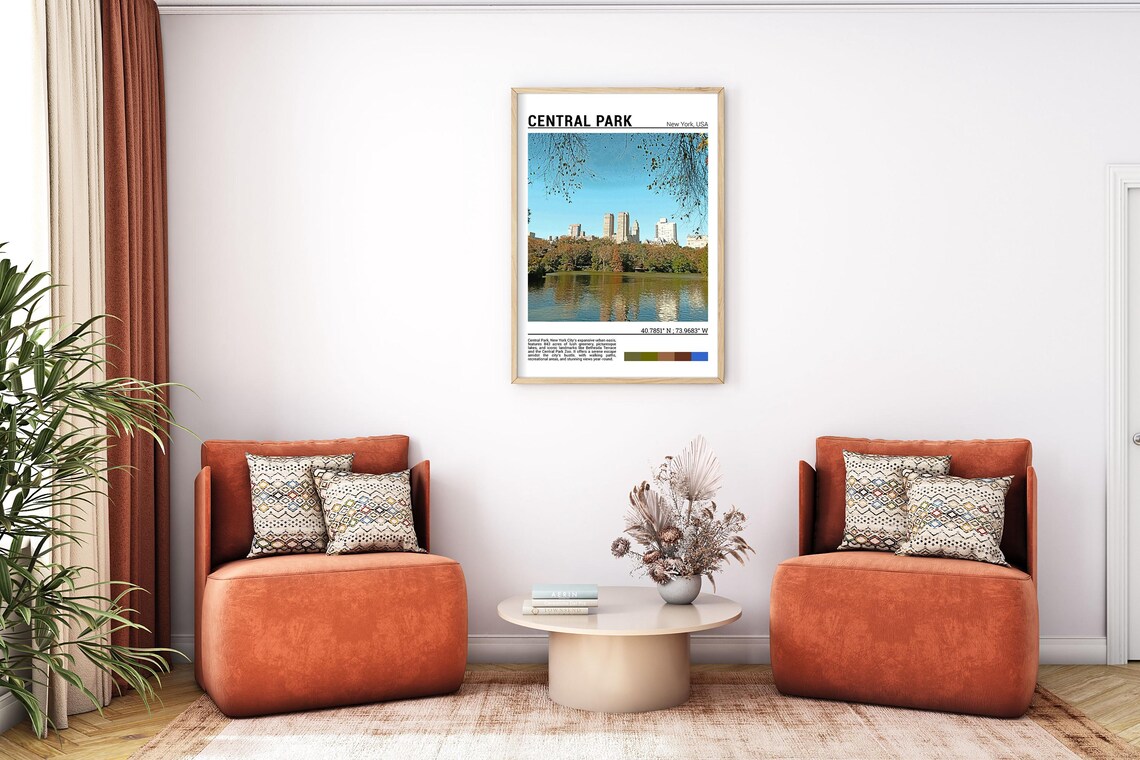 Central Park New York Autumn Lake Skyline View Travel Poster - Image 7