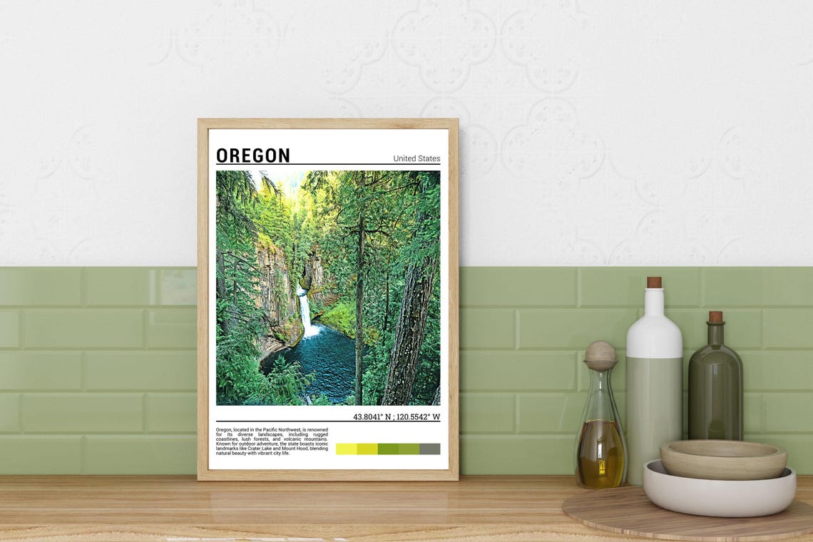 Oregon Waterfall Forest Canyon Moss Covered Cascade Travel Poster - Image 3