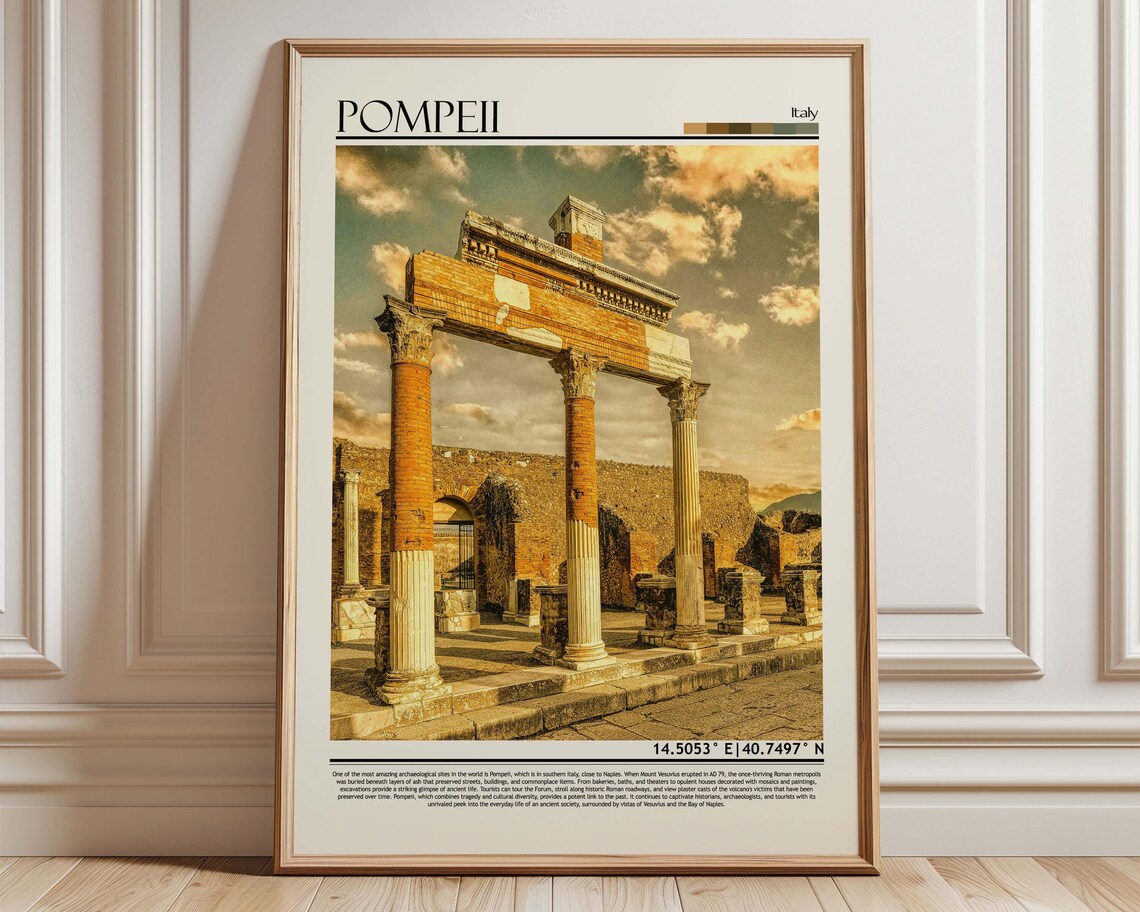 Pompeii Italy Travel Poster Ancient Roman Ruins Sunset Photo Art