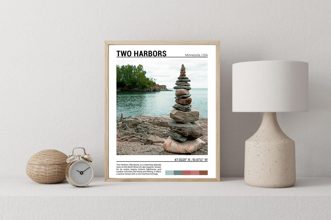 Two Harbors Minnesota Lake Superior Stone Cairn Shore Poster - Image 2