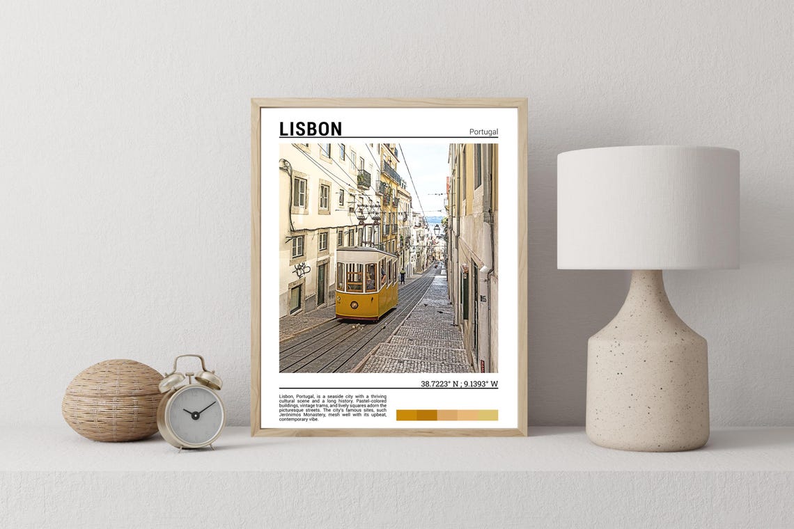 Lisbon Portugal Vintage Yellow Tram Cobblestone Street Poster - Image 2