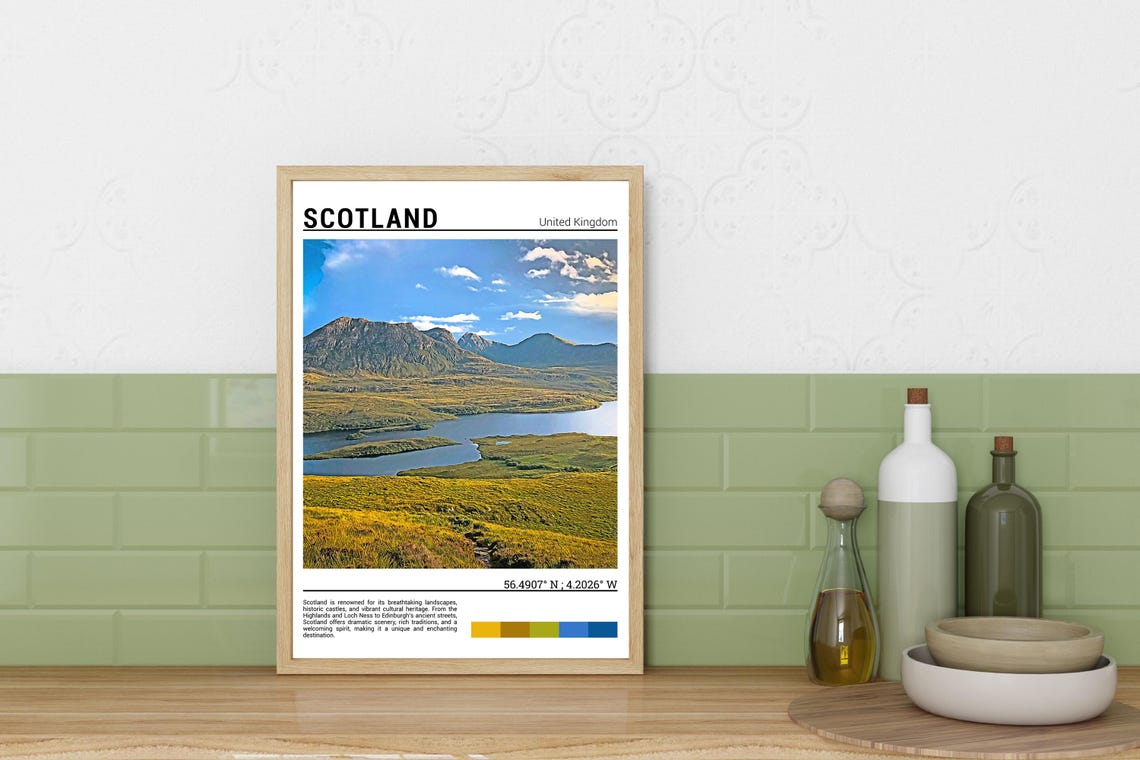 Scotland Highlands Moorland Loch Mountain Golden Landscape Poster - Image 3