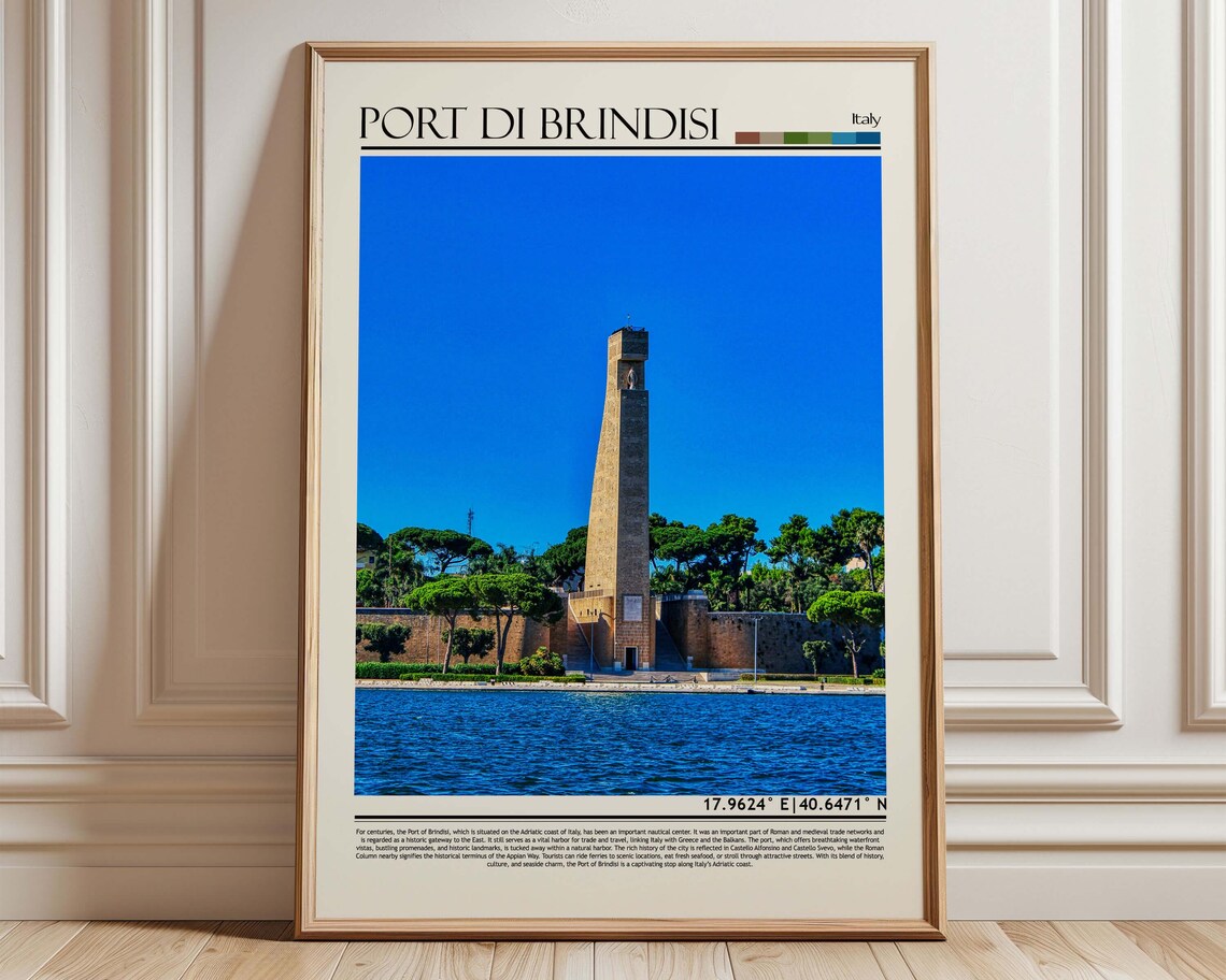 Port di Brindisi Italy Sail Monument Harbor Coastal Travel Poster