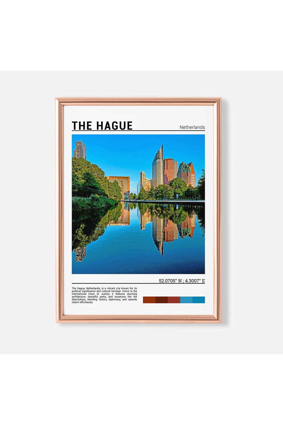 The Hague Netherlands Modern Skyline Canal Reflection Photo Poster