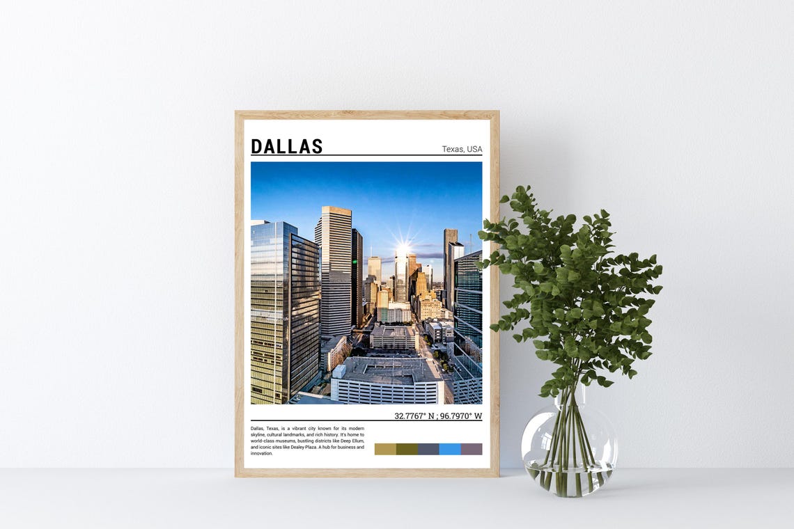Dallas Texas Downtown Skyscrapers Golden Light Cityscape Poster - Image 4
