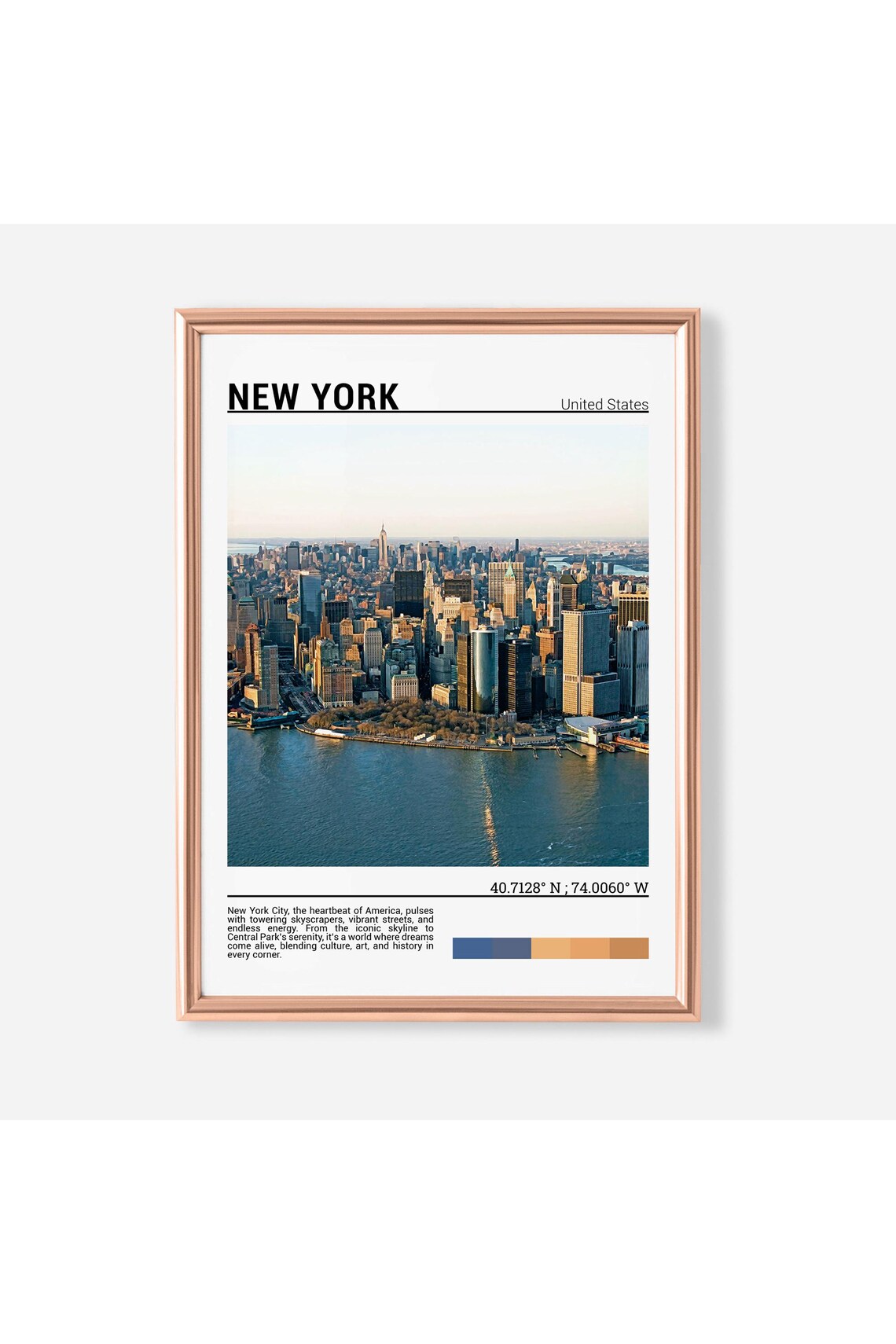 New York City Manhattan Skyline Sunset Harbor View Travel Poster