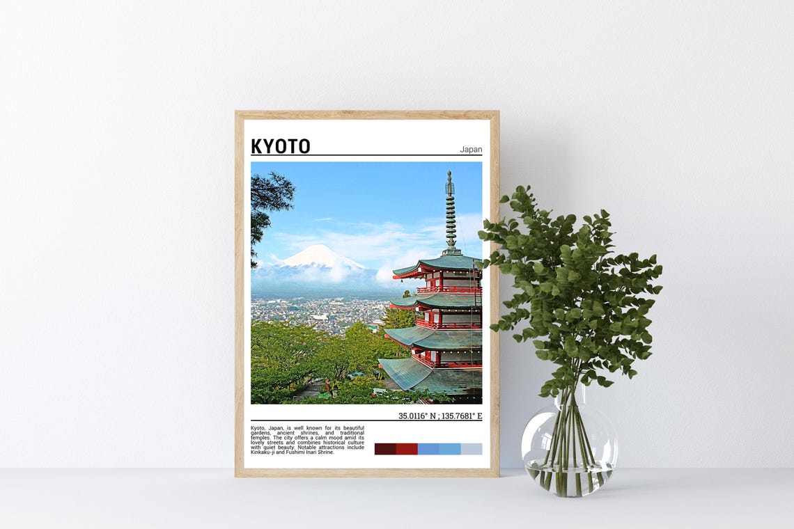Kyoto Japan Red Pagoda With Mount Fuji Backdrop Scenic Poster - Image 4