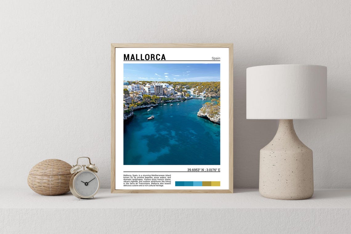 Mallorca Spain Turquoise Bay Boats Mediterranean Coast Photo Poster - Image 2