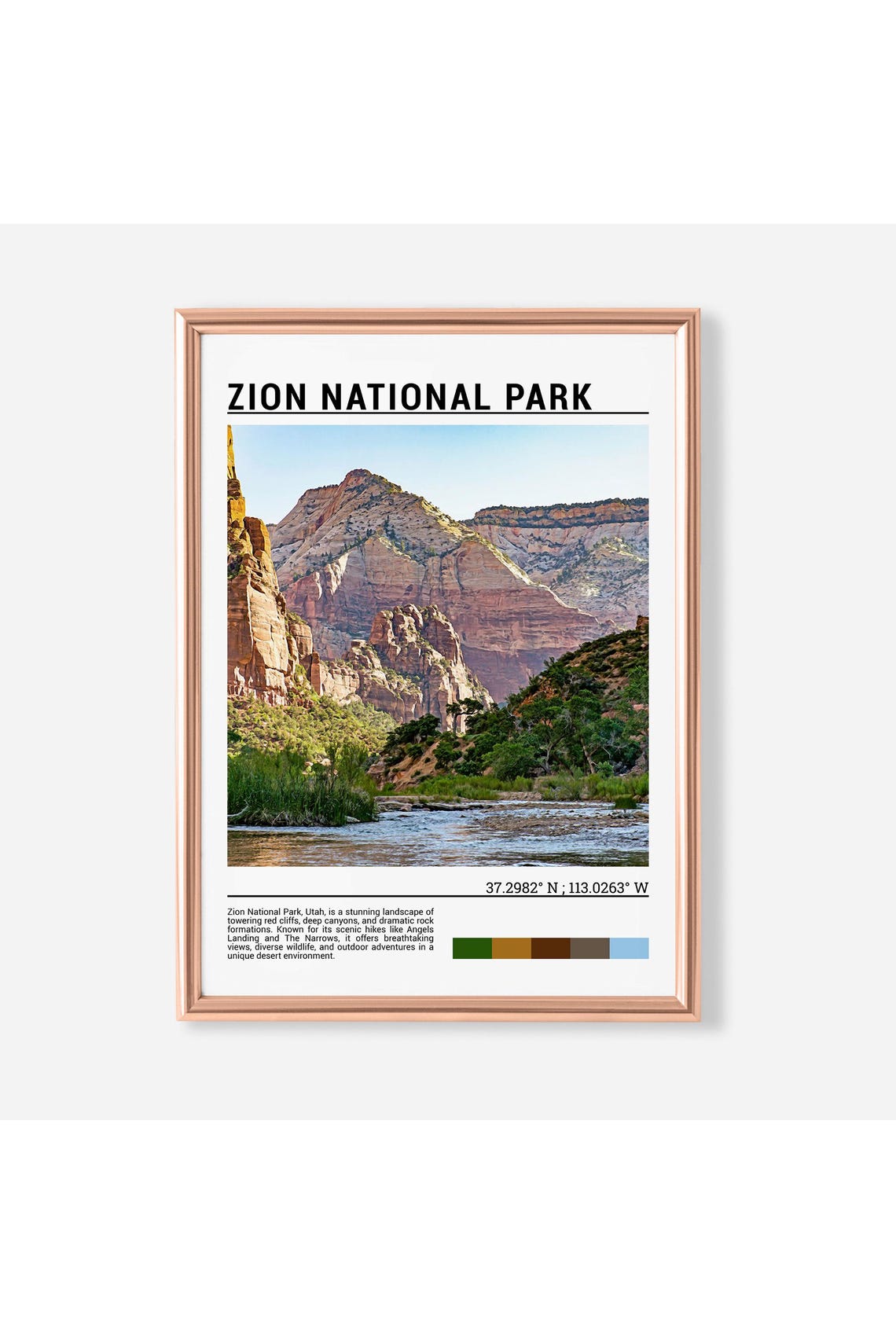 Zion National Park Utah Red Cliffs Virgin River Canyon Travel Poster