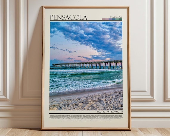 Pensacola Florida Sunset Pier Gulf Coast Beach Travel Poster