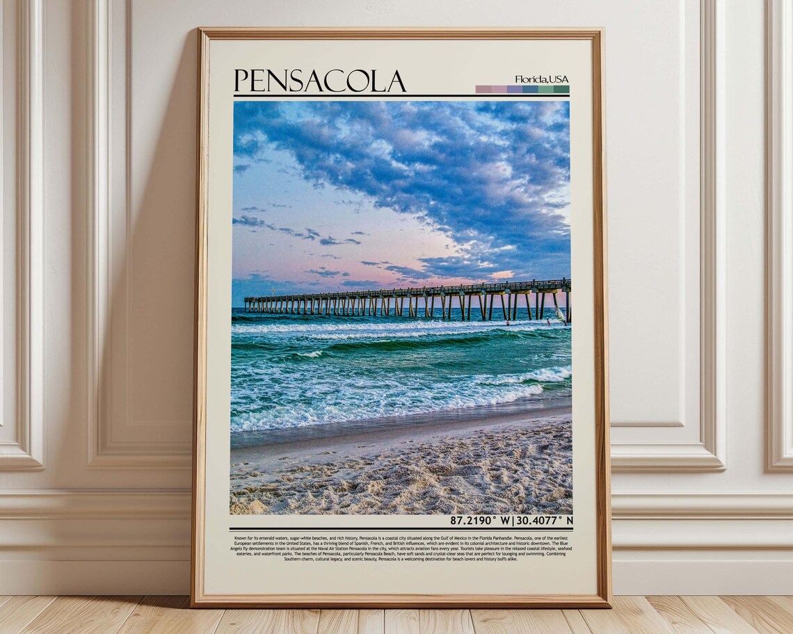Pensacola Florida Sunset Pier Gulf Coast Beach Travel Poster