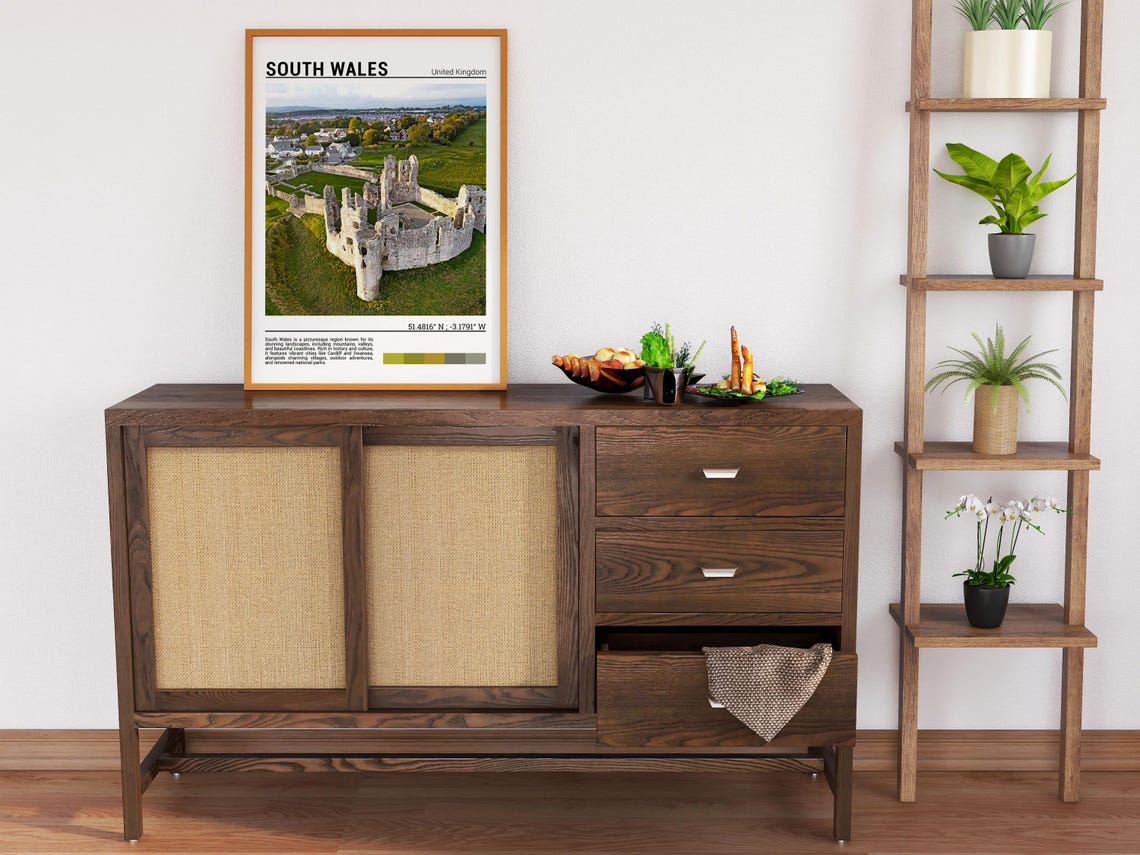 South Wales Medieval Castle Ruins Aerial Green Valley Photo Poster - Image 6