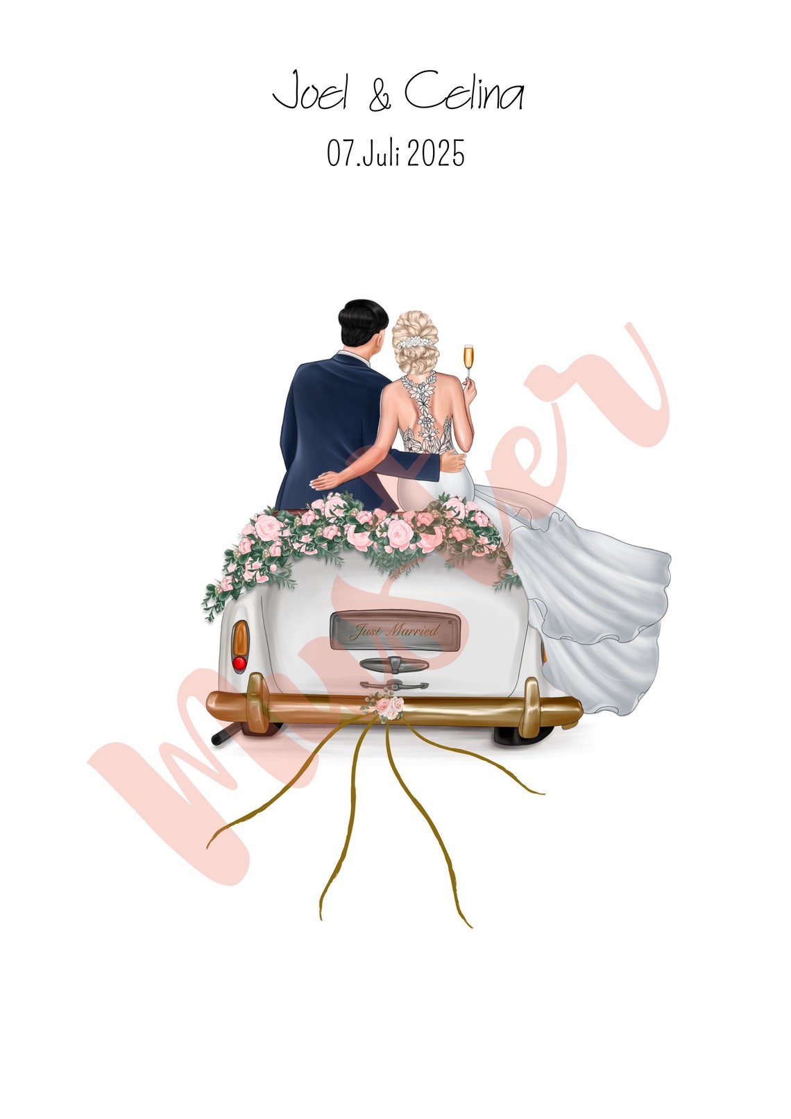 Joel and Celina July 2025 Personalized Just Married Car Wedding Poster - Image 2