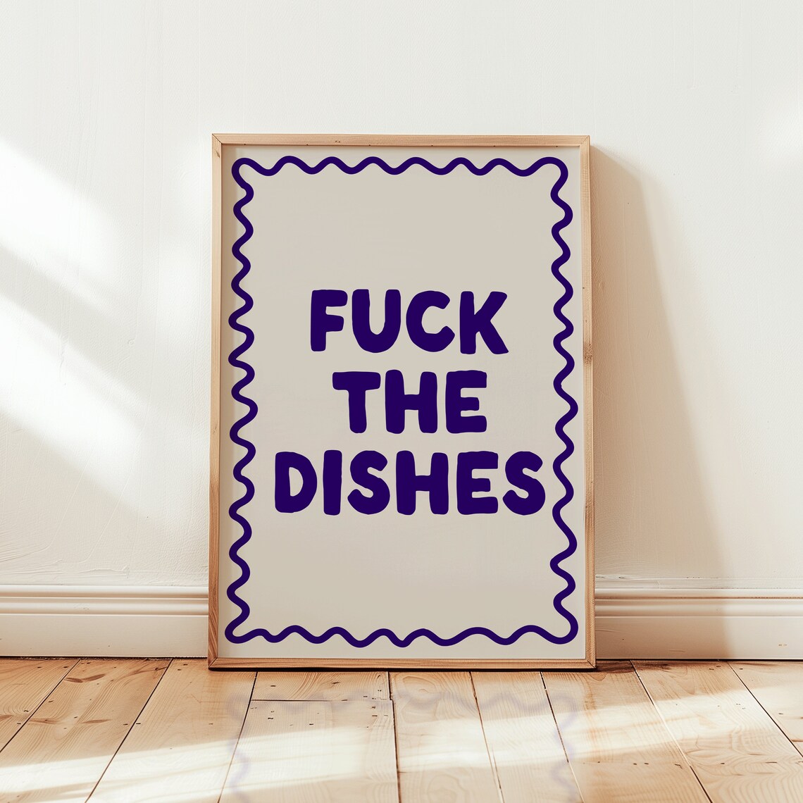 Fck The Dishes Navy Typography Kitchen Art Print - Image 2