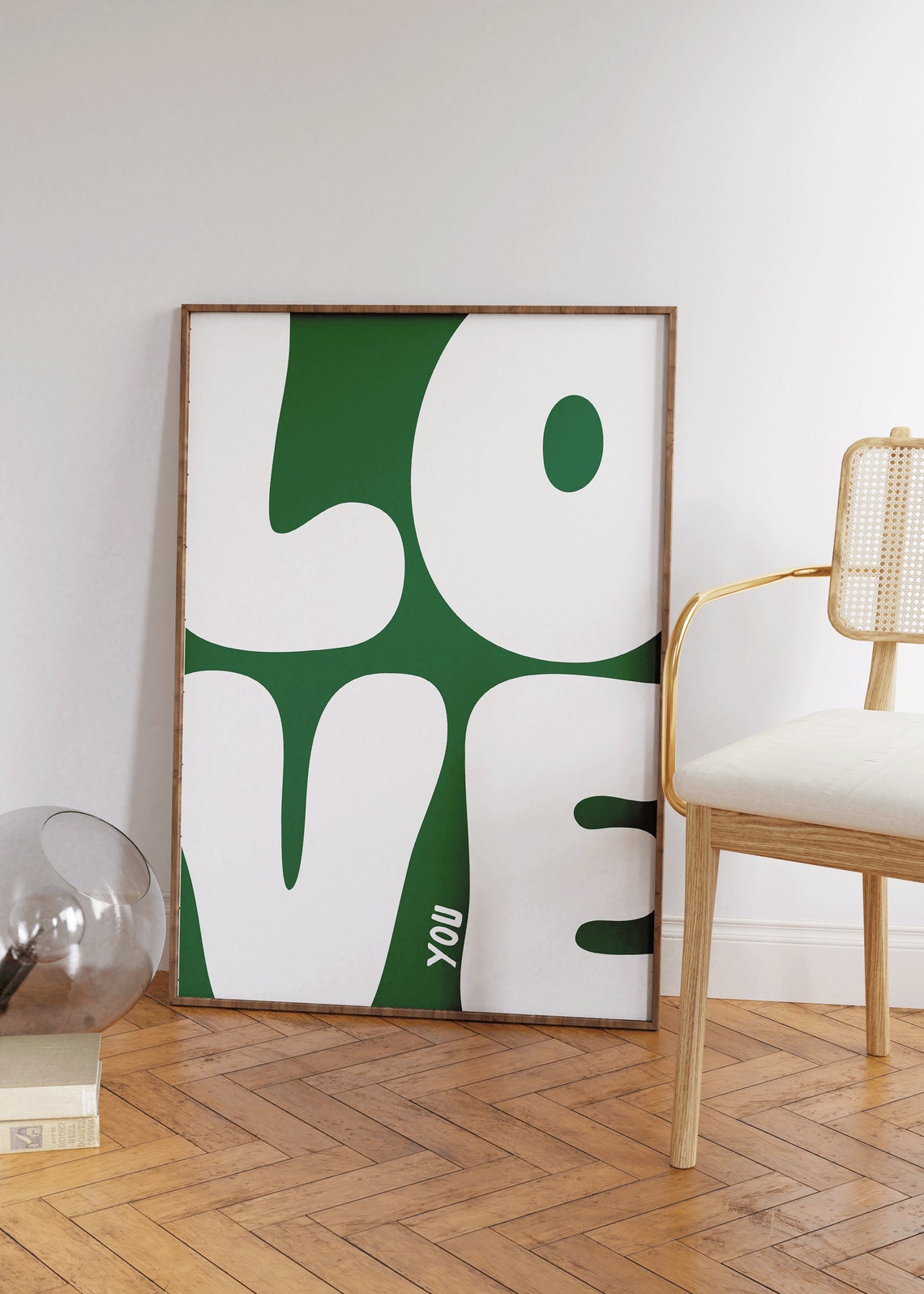 Love You Oversized Green Cream Retro Bubble Letter Typography Poster