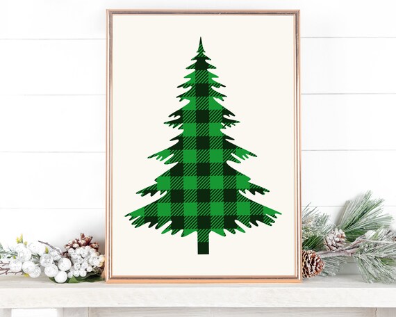 Green Buffalo Plaid Christmas Tree Farmhouse Holiday Wall Decor Poster