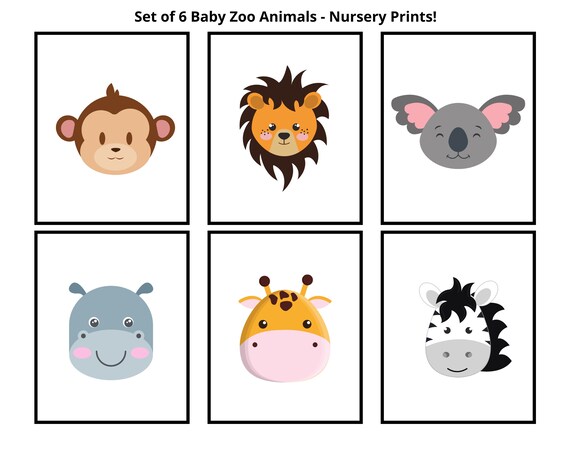 Nursery Animal Wall Prints Set Of 6 Zoo Baby Art Safari Animals