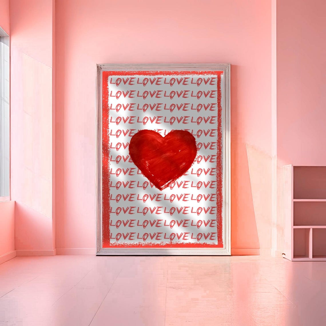 Red Heart Love Words Pattern Hand Painted Romantic Valentine Poster