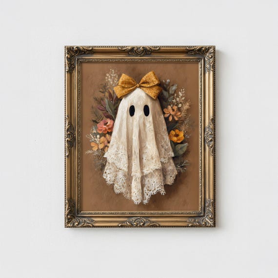 Cute Halloween Art Print, Lace Dress Floral Bouquet