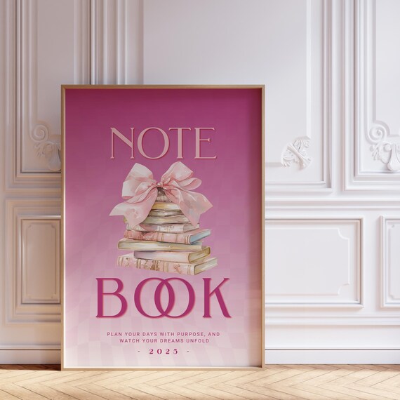 Magenta Note Book Stack Pink Bow Bookish Girly Library Poster
