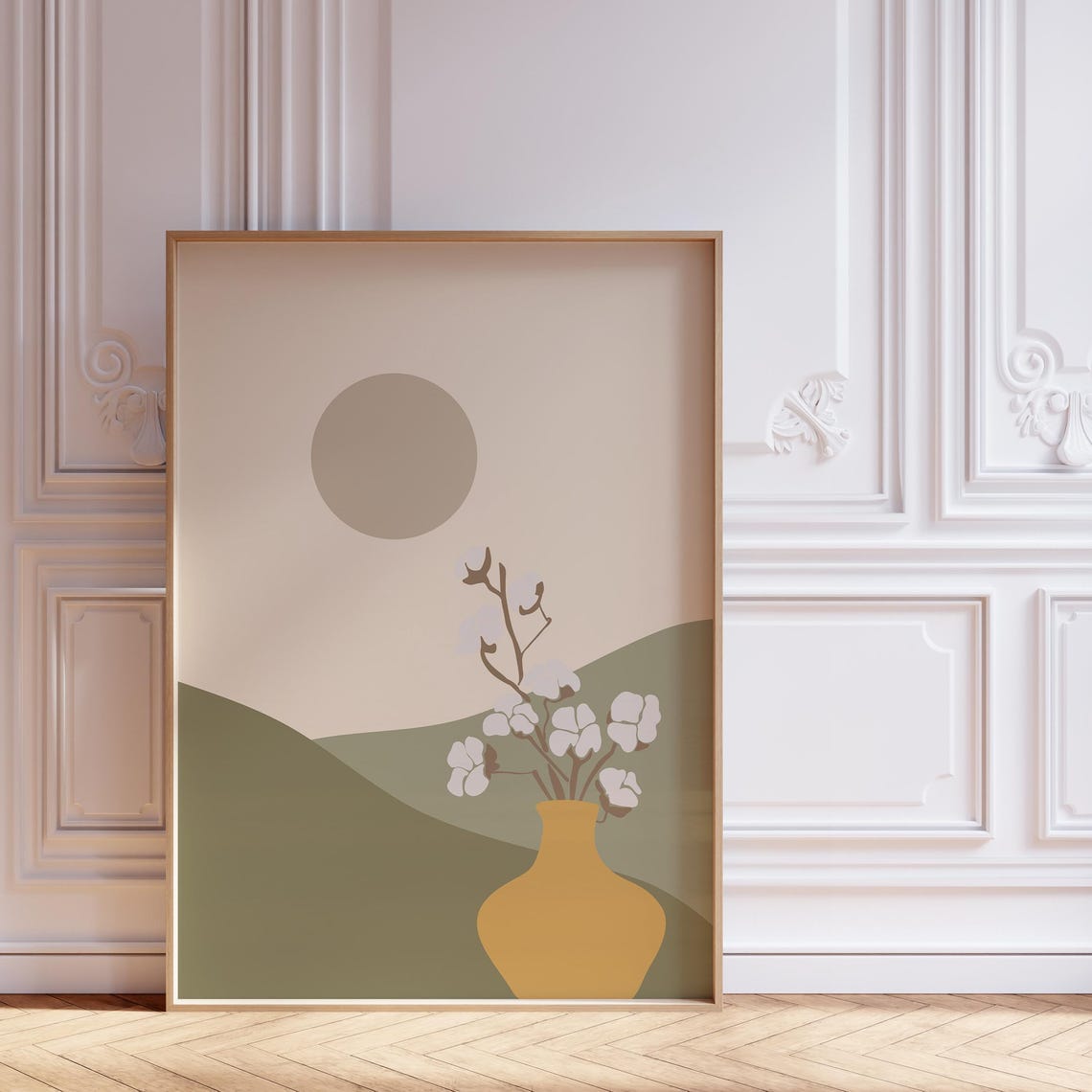 Sage Green Boho Vase Print Neutral Abstract Wall Art