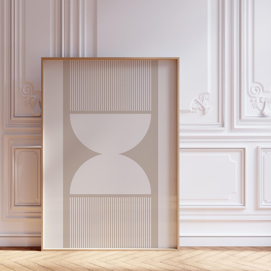 Beige Hourglass Semicircles Mid Century Geometric Line Art Poster