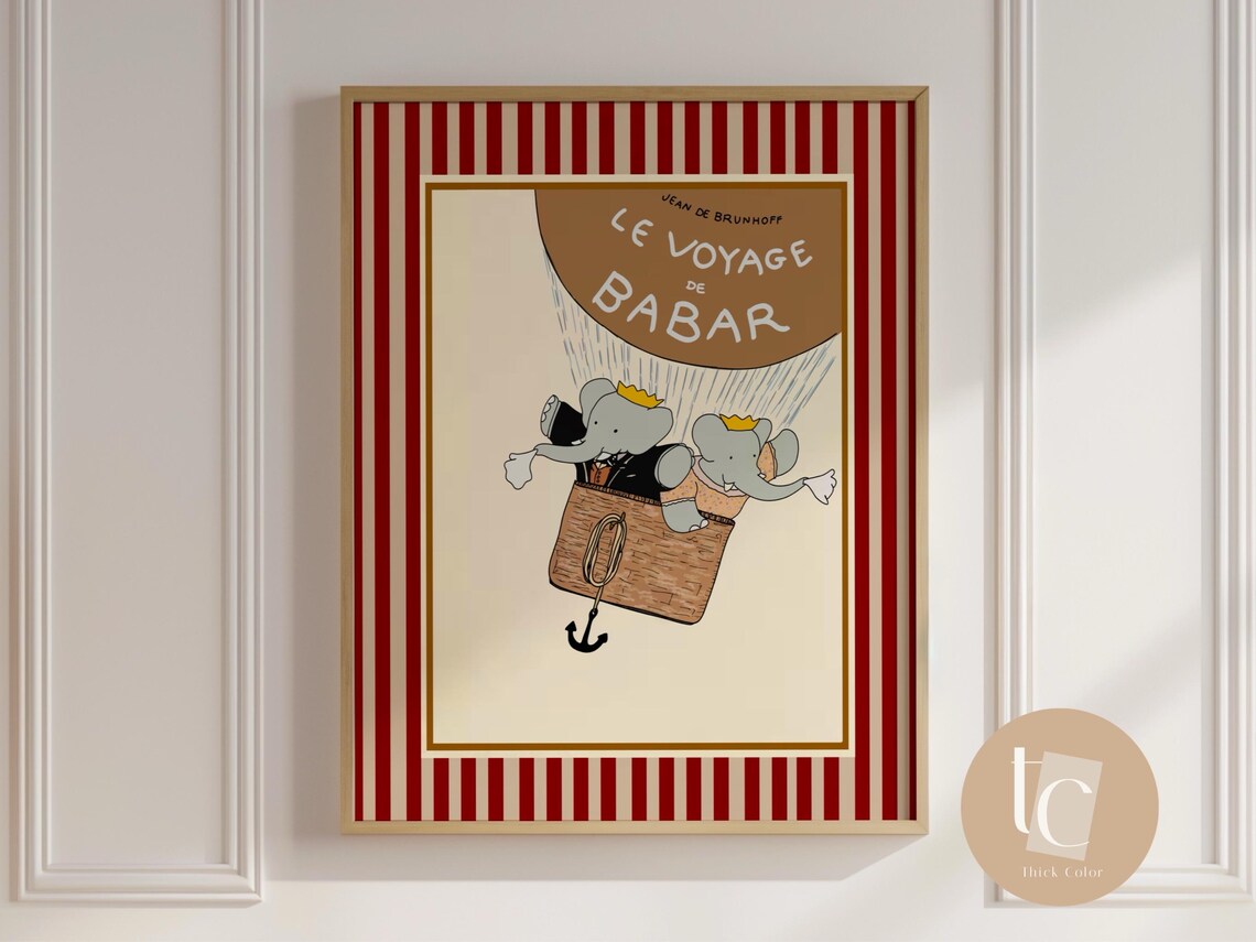 Babar The Elephant Le Voyage Nursery Art Print