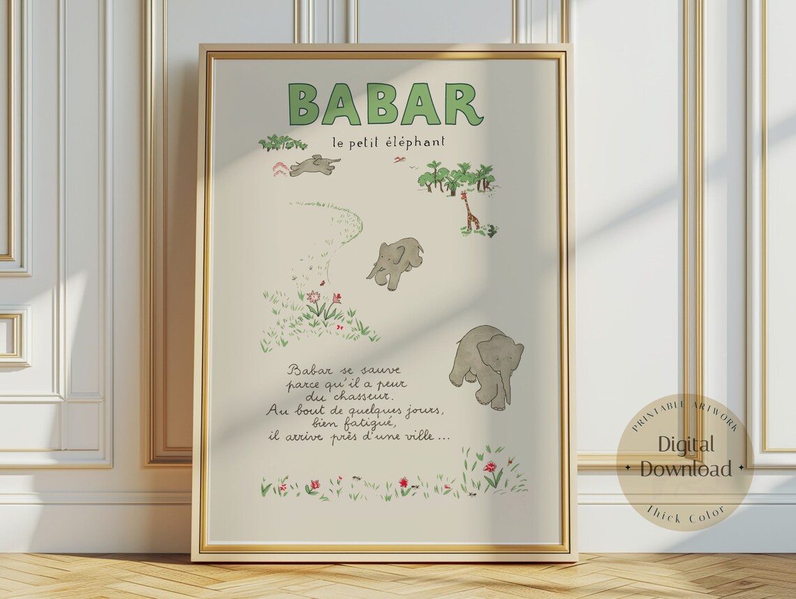 Babar The Elephant Nursery Retro Kids Decor Art Print
