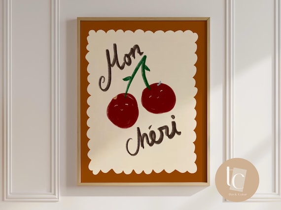 Mon Cheri French Cherry Art Retro Kitchen Wall Decor Poster Sweet