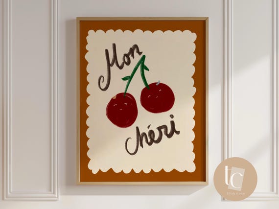 Mon Chrie Nursery Cute French Quote Print Kids Room Playroom Wall Art Retro Decor Genre Neutral Baby Illustration N