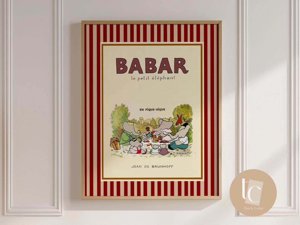 Babar The Elephant Le Picnic Nursery Art Print