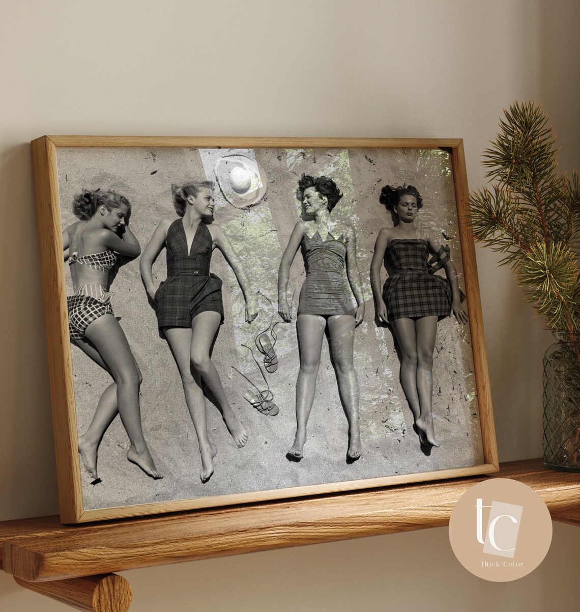 Vintage 1950s Beach Friends Swimsuit Black and White Photo Poster