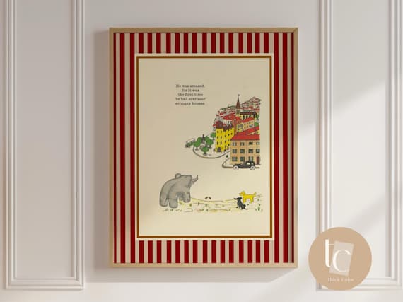 Babar The Elephant Le Ville In City Wall Art Retro Kids Decor Quote Genre Neutral Baby Illustration Nursery Print