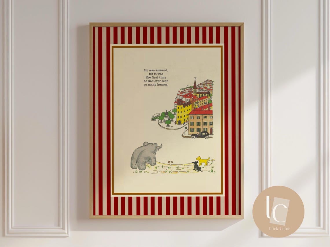 Babar the Elephant Storybook City Page Vintage Nursery Print