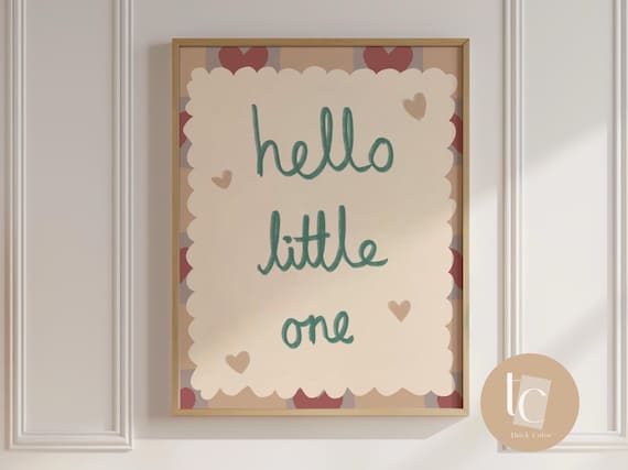 Hello Little One Wall Art Print Kids Room Playroom Nursery Retro Decor Genre Neutral Baby Illustration