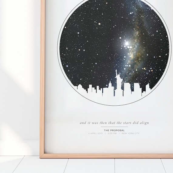 Personalized City Skyline Star Map Art Print, Custom