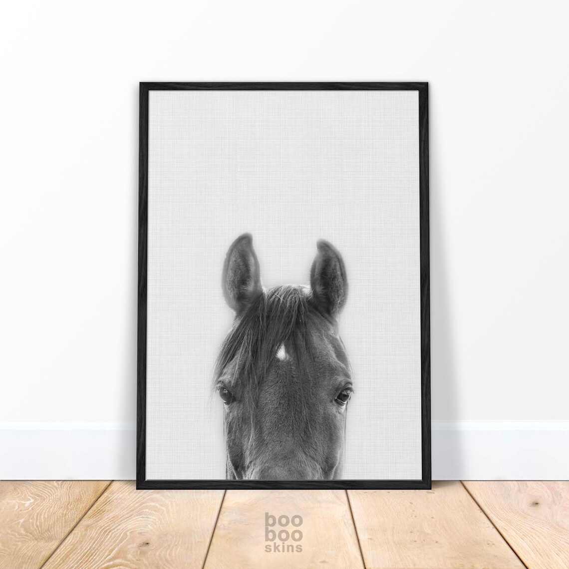 Peeking Horse Monochrome Scandi Style Art Print