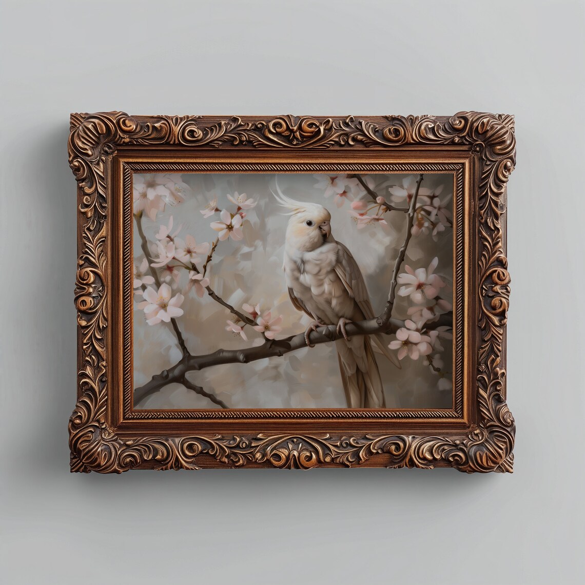 Cockatiel Cherry Blossom Branch Pink Spring Bird Painting Art Print - Image 3