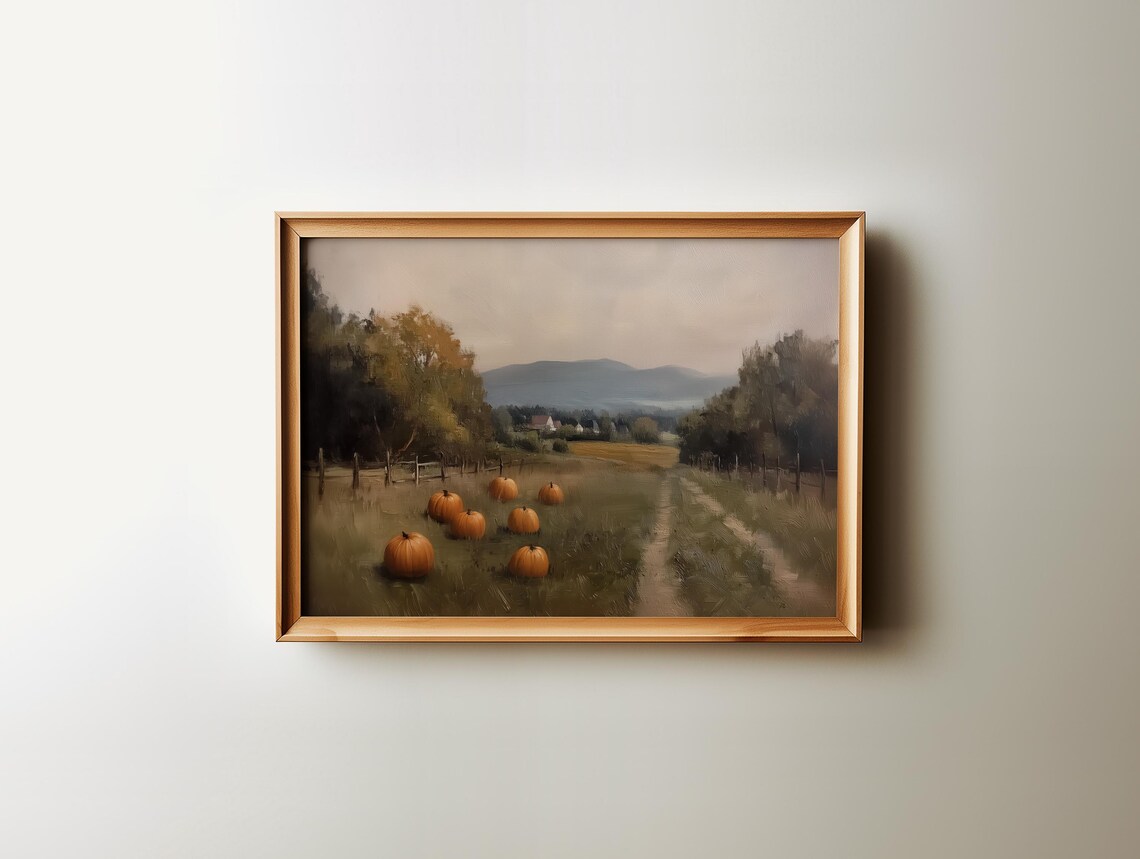 Autumn Pumpkins Landscape Art Print, Moody Fall Decor - Image 2