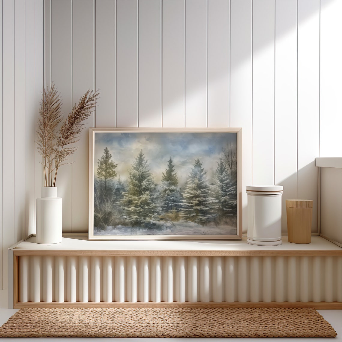 Winter Pine Trees Snowy Forest Christmas Evergreen Landscape Wall Art - Image 2