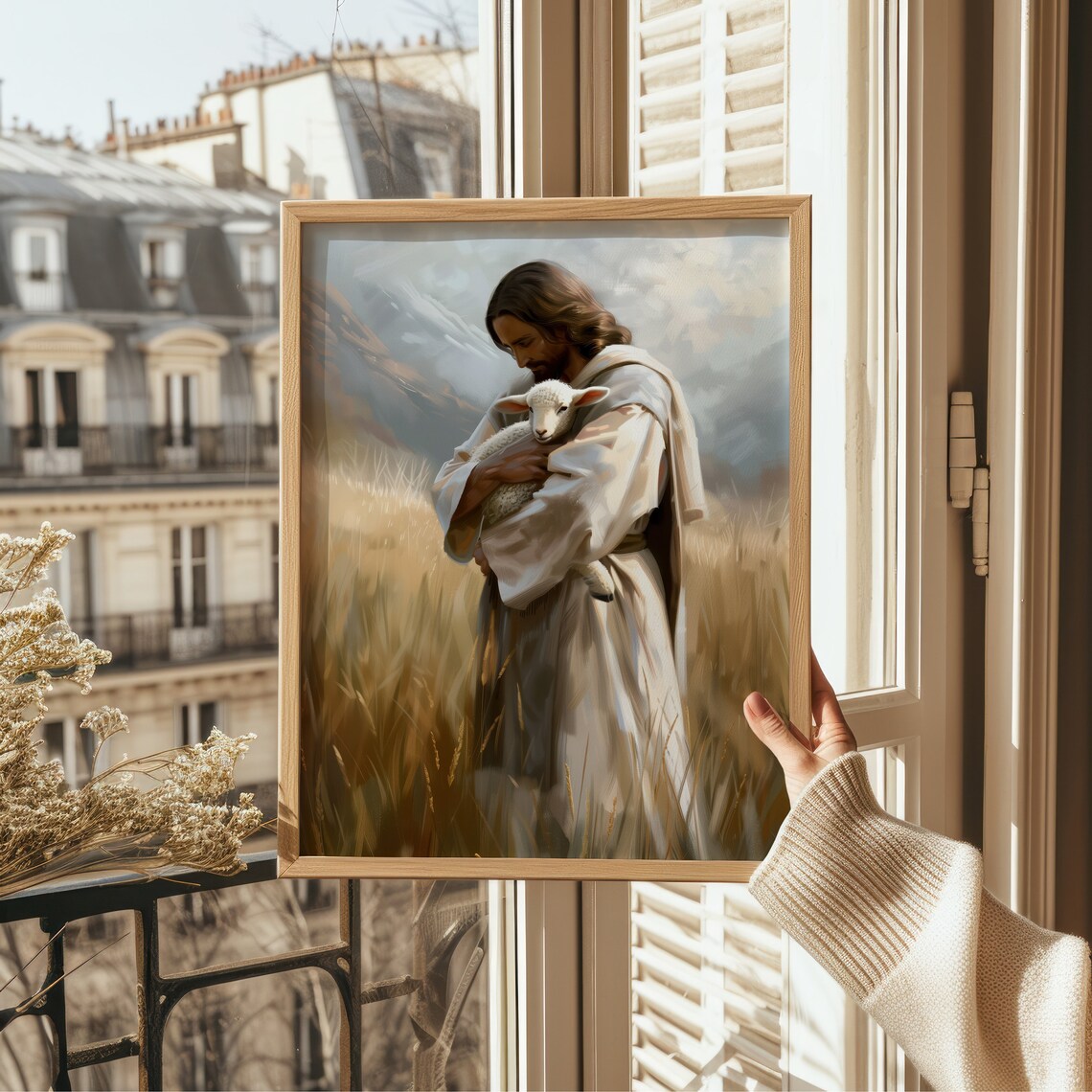 Jesus Holding the Missing Lamb Christian Wall Art Print - Image 3
