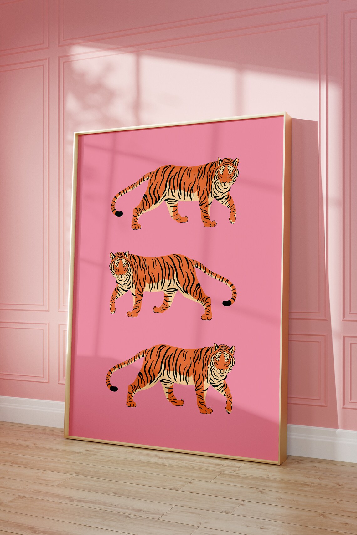 Pink Orange Tiger Print, Preppy Boho Art Print - Image 2