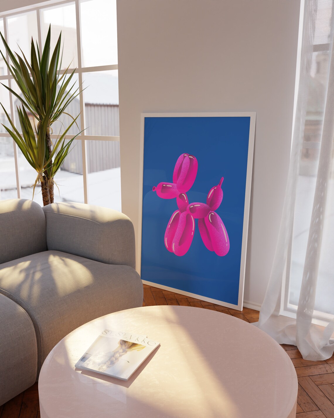 Hot Pink Balloon Dog On Royal Blue Pop Art Playful Fun Poster - Image 2