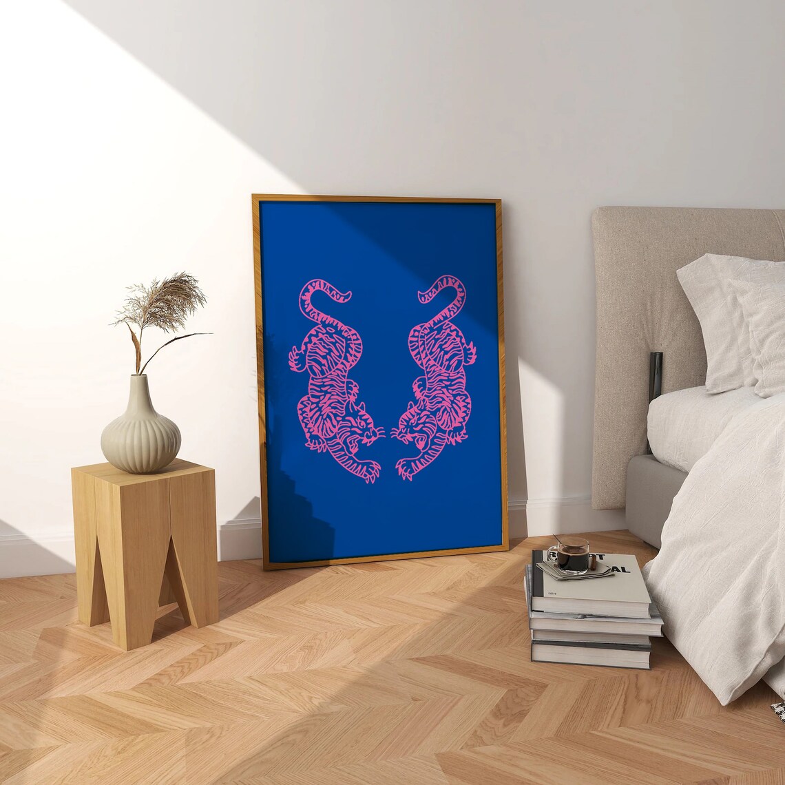 Pink Blue Tiger Print, Preppy Room Decor Art Print - Image 4