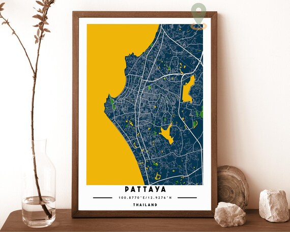 Pattaya Thailand City Street Map Gold Modern Art Print for Bold Graphic Walls