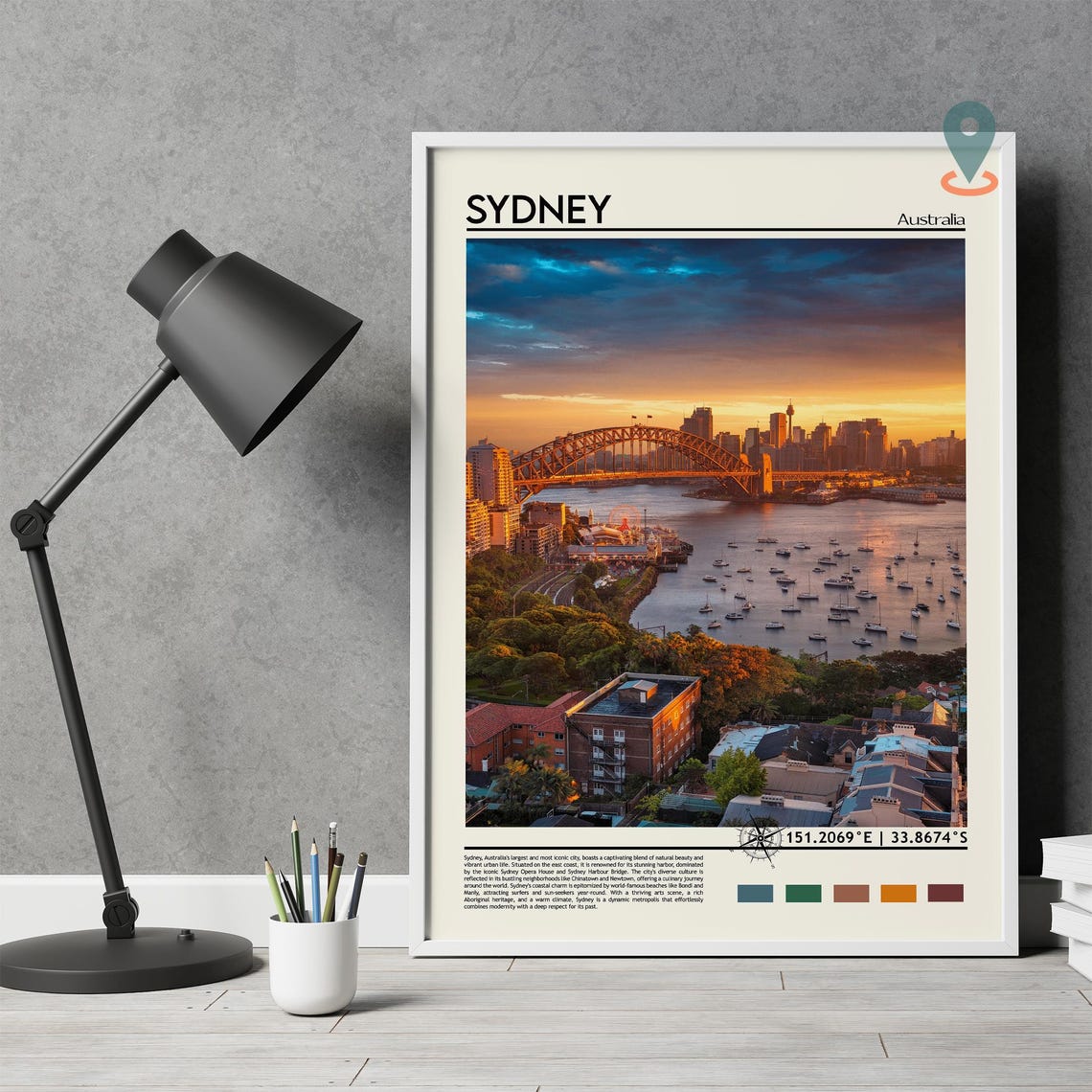 Sydney Australia Harbour Bridge Sunset City Skyline View Poster - Image 3